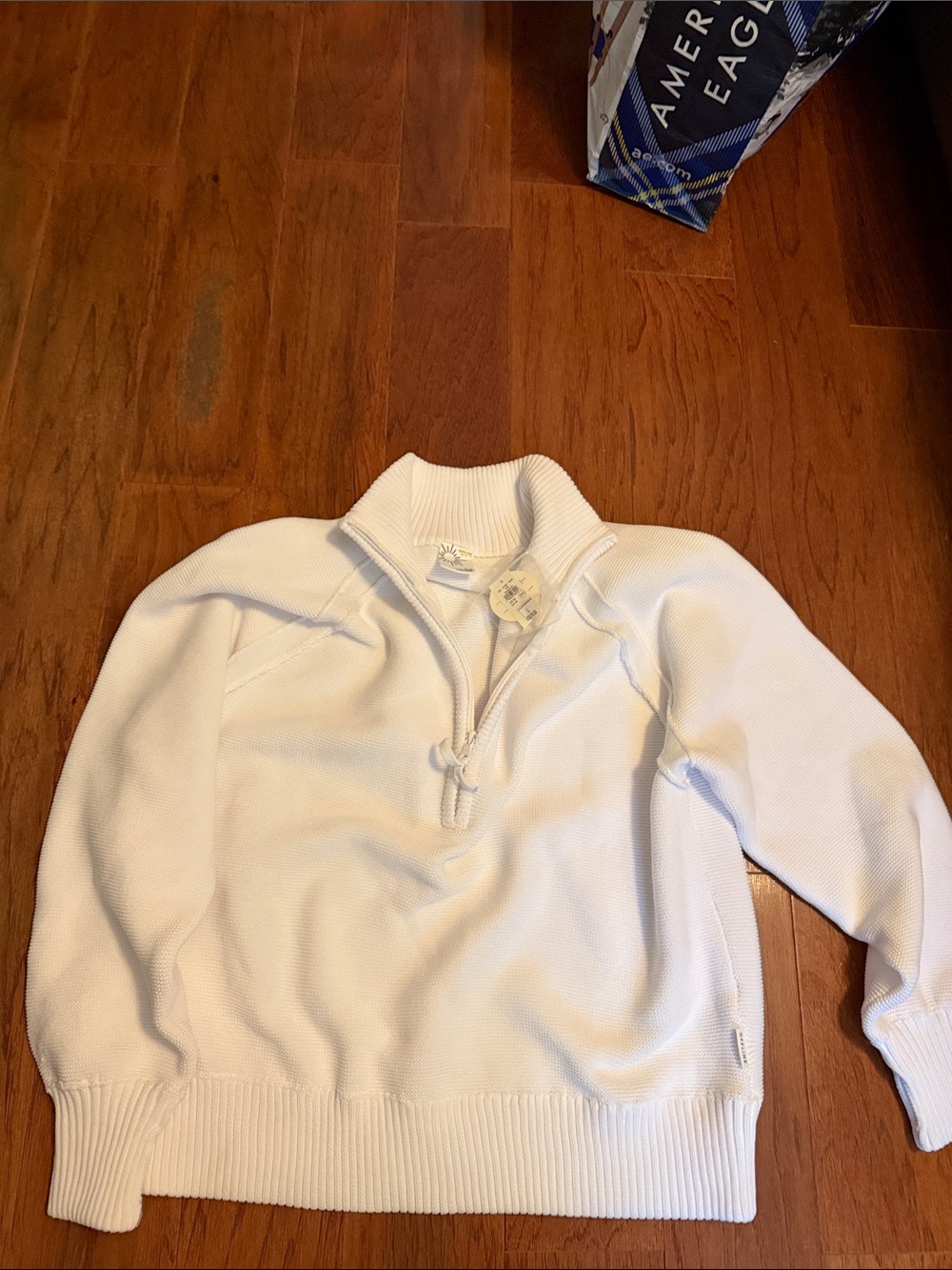 aerie Cream Cowl Half-Zip Turtleneck Sweater